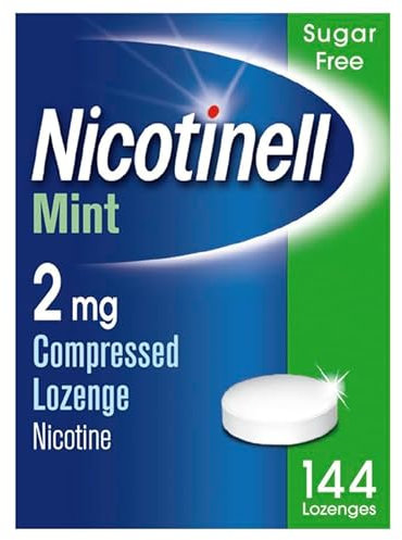 Nicotinell Mint Lozenge 2mg (144 Lozenges), Stop Smoking Aid, Sugar Free Nicotine Lozenges, Fresh Mint Flavour, 2mg Extra Strength for Heavy Smokers, Quit Smoking Aid