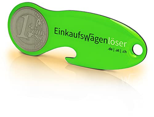 Einkaufswagenlöser ® Münze grün/Schlüsselanhänger Einkaufschip mit Schlüsselfundservice/Abziehbarer Einkaufswagenchip Metall, Chip Einkaufswagen, Key Finder / 1 Stück