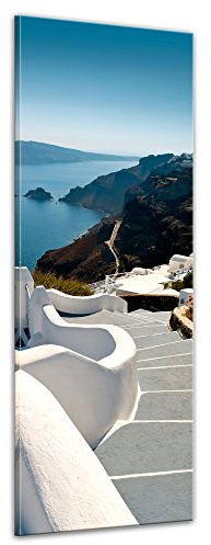 Bilderdepot24 Bild auf Leinwand | Santorini Treppe - Griechenland in 50x160 cm als Panorama Wandbild XXL | Wand-deko Dekoration Wohnung modern Bilder | 202579