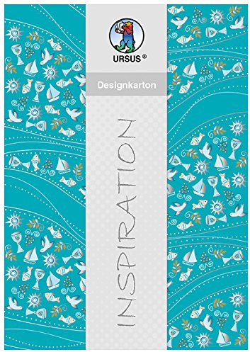 Ursus 60484603 - Designkarton Glory, 200 g/qm, 5 Blatt, DIN A4, Wellen petrol