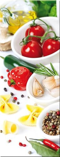 artissimo, Glasbild, 30x80cm, AG9404A, Bella Italia I, Küchenbild hochkant, Pasta, Bild aus Glas, moderne Wanddekoration aus Glas, Wandbild Wohnzimmer modern