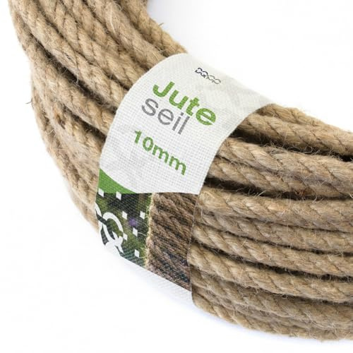 DQ-PP Cuerda DE Yute | Longitud 10m | Grosor 10mm | Cuerda de Fibra 100% Natural Marrón | Cuerdas Decorativas | Macramé | Accesorios de Jardin