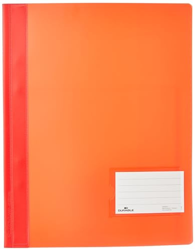 Durable Schnellhefter, überbreit, rot, 25er Packung, 268003 | Aus transluzenter Folie, Sichtfenster für Visitenkarten, Innentasche, kunststoffummantelte Heftmechanik