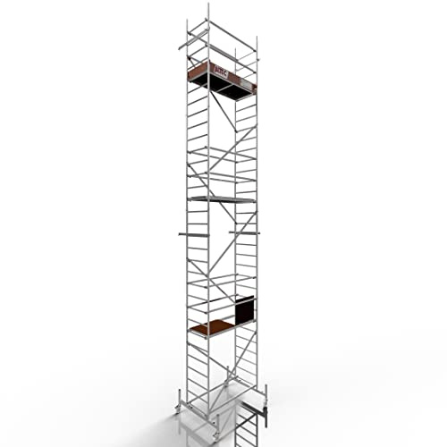 ALTEC Rollfix 1.0 900 | 9m Arbeitshöhe | 4 bremsb. Lenkrollen Ø125mm | Traverse für Ballastaufnahmen | Made in Germany | TÜV | 200kg/m² | DIN EN 1004-1 | Alu Rollgerüst Baugerüst Fahrgerüst