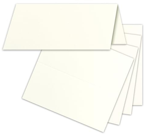 FarbenFroh by GUSTAV NEUSER 50x Tischkarten in Naturweiß/Chamois (Creme) - 4,5 x 10 cm - blanko - Doppel-Karten - als Platzkarten und Namenskarten für Hochzeit und Feste