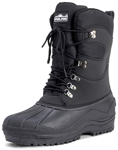 Polar Men’s Waterproof Winter Snow Boots - Insulated Nylon Upper with Duck Shell Overlay & Thermal Lining - Lace-Up Cold Weather Footwear for Outdoor Walking & Hiking - Black - UK11/EU45