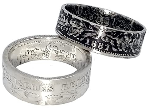 Coinring, Münzring, Ring aus sehr alter Münze (1 Mark Deutsches Kaiserrreich 1873-1887), 900er Silber - Double Sided coin ring - Größe wählbar, handgeschmiedetes Unikat