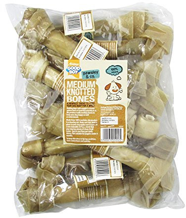 Good Boy - Medium Rawhide Knotted Bones - Dog Chews - Made From 100 Percent Natural Hide - Pack of 10 - Dog Treats Natural