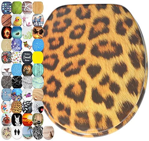 Sanilo WC Sitz mit Absenkautomatik, hochwertiger Toilettendeckel, einfache Montage, stabile Scharniere, Leopardenfell