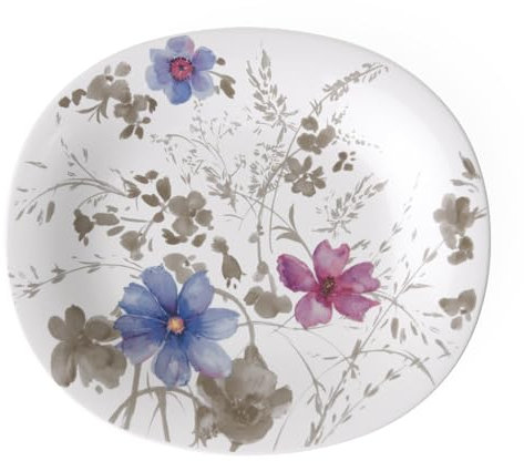 Villeroy & Boch Mariefleur Gris Basic Assiette petit-déjeuner ovale, 23 x 19 cm, Porcelaine Premium, Blanc/Multicolore