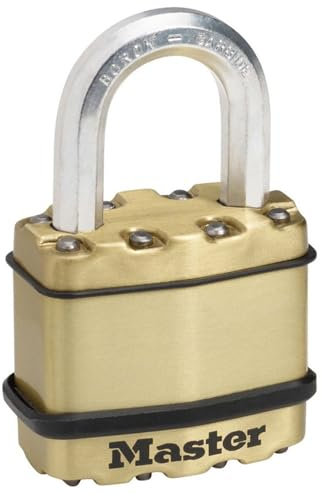 Master Lock M1BEURD Candado Seguridad Llaves Acero Laminado y Acabado en Latón Exterior, Arco Normal, Estanco, Adecuado para Portales, Garages, Sótanos, 45 mm