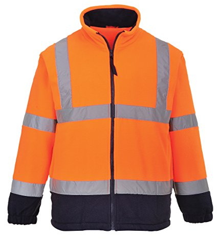 Portwest F301 Hochsichtbare Zweifarbige Fleece-Jacke Polyester 3 Taschen | Orange/Marine, XL, EN ISO 20471 Klasse 3, Grosszügige Passform, Elastische Bündchen, Langarm, Reißverschluss, Reflektierend