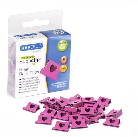 Rapesco 1334 Supaclip 40 hjärtan påfyllningsklämmor, fuchsia, 100 stycken