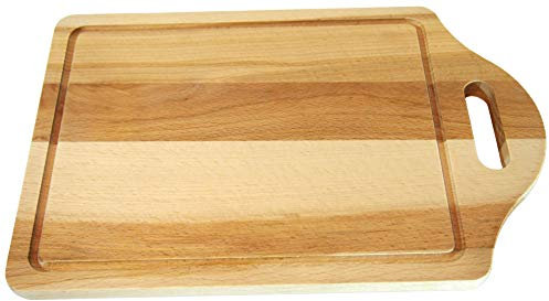 EFO Schneidebrett mit Griff 30,5x20 cm | Küchenbrett Holz aus natürlichem Buchenholz mit Saftrille | Holzbrett ideal zum Schneiden, Hacken und Anrichten | Servierbrett dekorativ für Käse und Snacks
