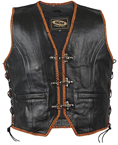 Chaleco Rocker con cordones naranjas, chaleco para motoristas, chaleco de moto, chaleco de piel de club, chaleco para los logotipos del club negro / naranja XL