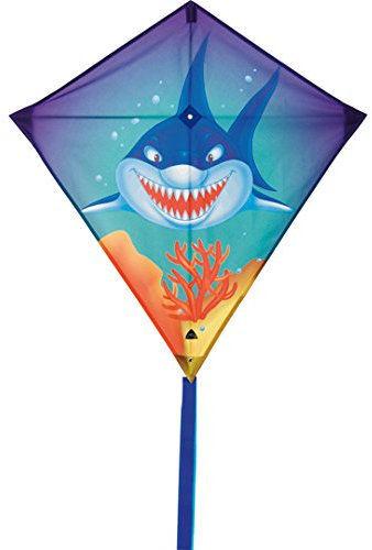 HQ Eddy Sharky Kinderdrachen Drachen Flugdrachen Einleiner Drachen zum steigen Lassen, wenig Wind, ab 5 Jahre, 68x68cm und 200cm Drachenschwanz inkl. 17kp Polyesterschnur 40m auf Spule, 2-5 Beaufort