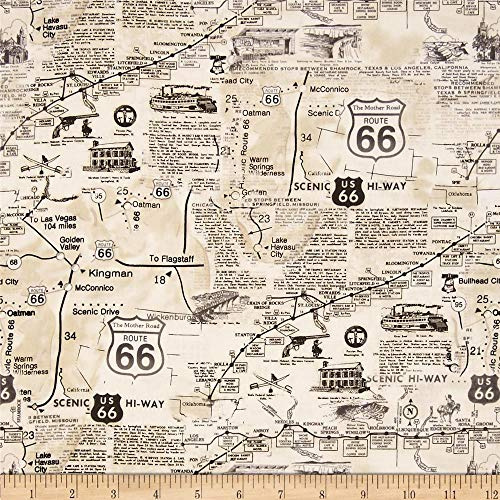 Timeless Treasures Route 66 Natural, Quilting Fabric by the Yard