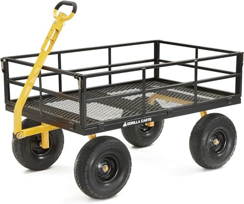 Gorilla Carts GOR1400-COM Steel Utility Garden Cart, Heavy-Duty Convertible 2-in-1 Handle and Removable Sides, 12 cu ft, 1400 lb Capacity, Black