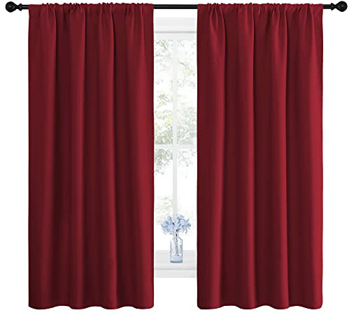 NICETOWN Christmas Burgundy Blackout Curtains and Drapes - Thermal Insulated Solid Rod Pocket Blackout Draperies/Panels for Gift (1 Pair, 42 by 63 inches, Burgundy Red)