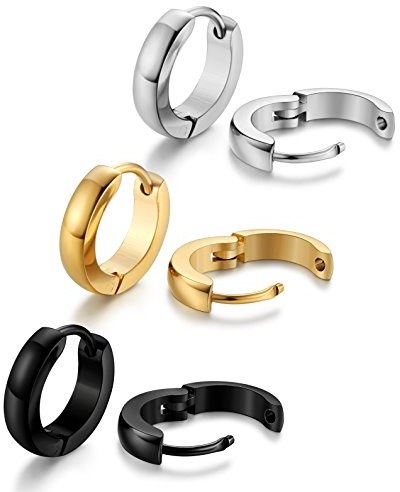 Jstyle Hypoallergenic Small Hoop Earrings for Men Women 316L Surgical Stainless Steel Gold/Black/Silver Hoop Earrings for Sensitive Ears Mens Hoop Huggie Earrings Ear Piercing Jewelry Set 12mm
