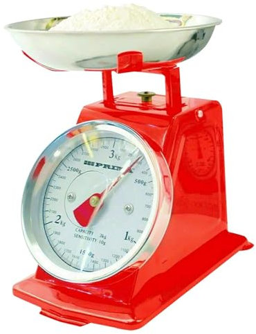 New 3Kg Traditional Red Kitchen Scale - Classic Bowl Scale, Easy Readings | Lightweight, Compact, Analogue | Ingredients Measurement Scale | Durable & Long Lasting