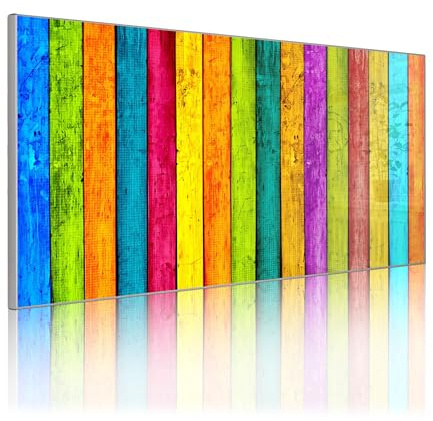 banjado Magnettafel Metall 78 x 37cm - beschreibbare Magnettafel - Metall Pinnwand als Memoboard - Magnetwand Küche, Büro, Kinderzimmer Grau inkl. 4 Magnete & Montageset - Motiv Bunte Holzlatten