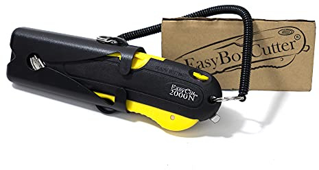Modern Box Cutter, extra tape cutter at back, dual side edge guide, 3 blade depth setting, 2 blades and holster - Yellow Color 2000 STD