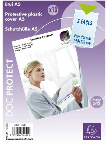 Exacompta 387105E Dokumentenschutzhüllen (DIN A5, aus PP 300µ, praktisch und belastbar) 10er Pack kristall