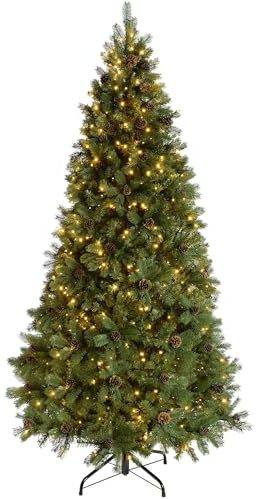 WeRChristmas Pre-Lit Craford Christmas Tree with Pinecones & 400 Chasing Warm LED Lights, 6 feet/1.8m