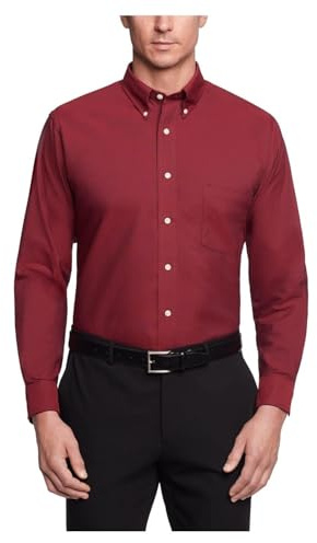 Van Heusen herrskjorta normal passform Oxford solid knäppkrage, Cayenne, 4XL