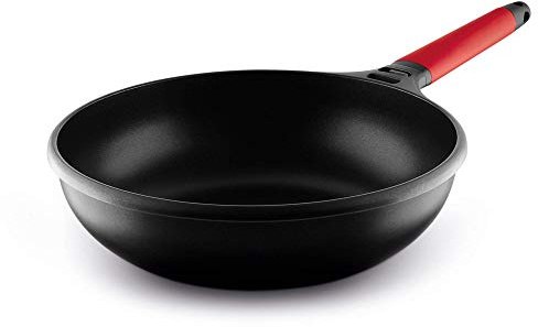 CASTEY - Sartén Wok de Inducción, 28 cm, Color Rojo, Mango Desmontable, Antiadherente, Distribuye el Calor de Forma Homogénea, Ligera y Cómoda, Fácil de Limpiar, Apta para Todas las Cocinas