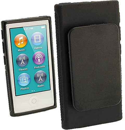 iGadgitz U2064 Custodia TPU Gel Case Cover Rigida per Clip Integrata e Proteggi Schermo Compatibile con Apple iPod Nano 7 ° Gen - Nero