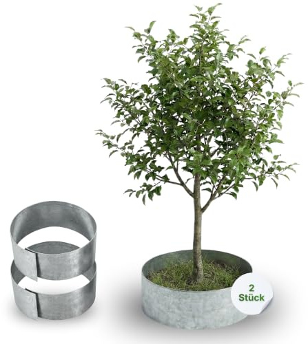 Gartenwelt Riegelsberger Rasenkante Kreis Metall Ø 40 cm – 2 Stück Baumeinfassung aus feuerverzinktem Stahl, Höhe 13 cm, robuste Beetumrandung & Mähkante, silberfarben