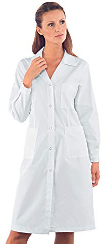 Isacco Camice Donna Bianco, Bianco, M, 65% Poliestere 35% Cotone, Manica Lunga, Bottoni a pressione - Tessuto 195 gr/m²