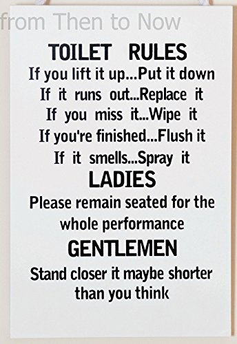 Leonardo Unique Toilet Rules Novelty Hanging Bathroom White Plaque,Funny Wooden Sign for Wall or Door