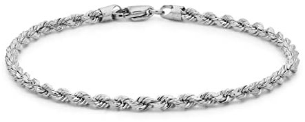 CARISSIMA Women's 9 ct White Gold Hollow 2 mm Diamond Cut Rope Chain Bracelet of Length 19 cm/7.5 Inch