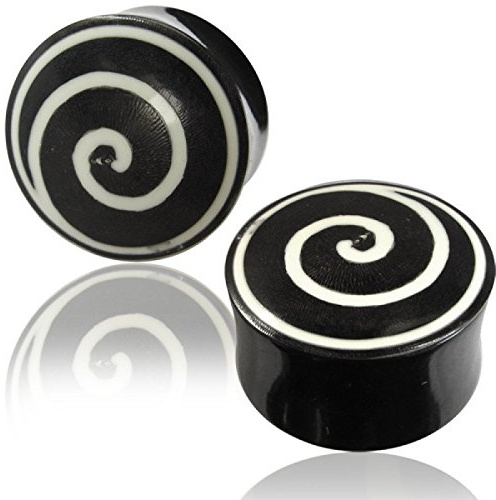CHICNET Horn Plug Spirale schwarz weiß Flesh Tunnel Bone Inlay Organic Expander Tribal Plugs Piercing 14 mm