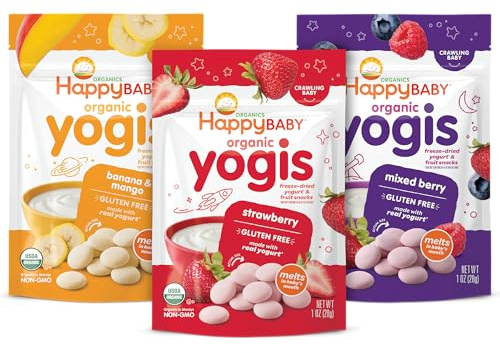Happy Baby Organics Yogis Freeze-Dried Yogurt & Fruit Snacks, 3 Flavor Variety Pack, 1 Ounce (Pack of 3)