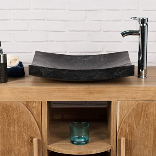 Wanda collection - Grande Vasque 50cm Noir à Poser Rectangle en marbre Gènes Poli
