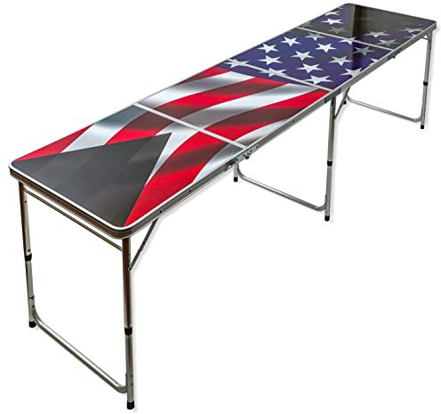 Red Cup Pong 8 'Cerveza Pong Mesa Plegable con abridor de Botella, Bola Accesorio de y 6 Pelotas de Pong – diseño de la Bandera de los Estados Unidos