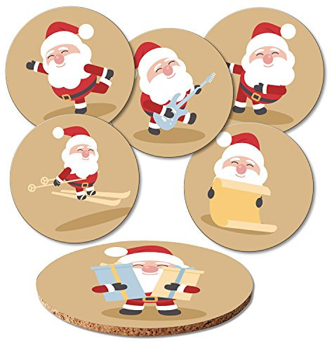Addies Glas-Untersetzer 6-tlg. SetWeihnachten in hochwertiger Klarsicht-Geschenkbox und Korkrückseite, rund, 6 schöne X-Mas-Motive hochwertig bedruckt