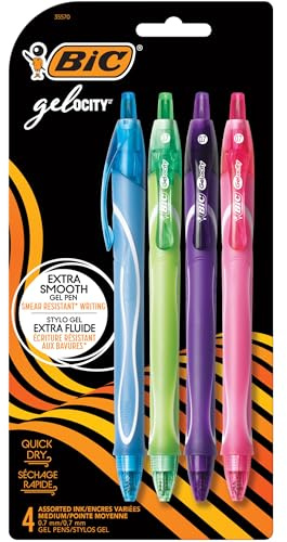 BIC Gel-ocity Quick Dry Retractable Fashion Gel Pen, Medium Point (0.7mm), Assorted Colors, 4-Count