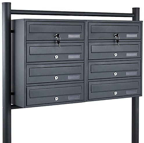 BITUXX® Stand-Briefkastenanlage Postkasten Letterbox Mailbox Doppelt mit 8 Fächer Dunkelgrau Anthrazit