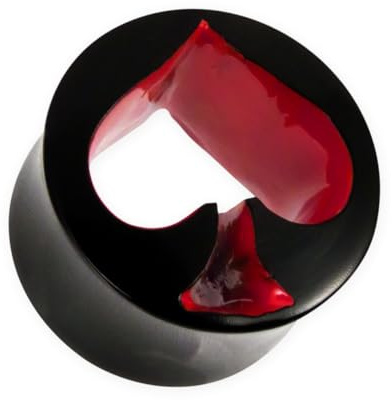 Fly Style Horn Ohr Tunnel - Flesh Plug - Ace of Spades Ohr Piercings - Pik Poker - Ohrschmuck für Gedehnte Ohrlöcher, Grösse:18 mm (Paar), Farbwahl:rot
