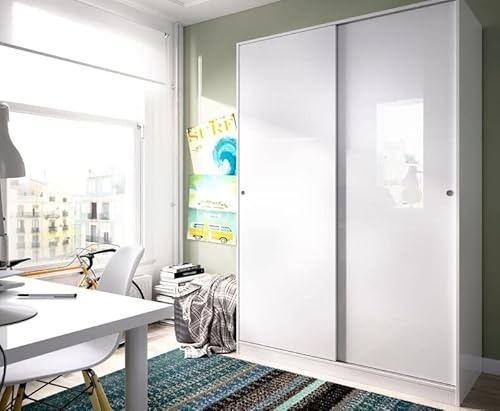 CAESAROO Armadio 120X204H cm Noah Bianco lucido con due ante scorrevoli - Bianco