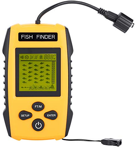 Buscador de peces de mano de agua, buscador de peces portátil 100M LCD buscador de peces con sensor de sonda accesorio de pesca kayak orilla barco pesca con cable detector de peces dispositivo buscado