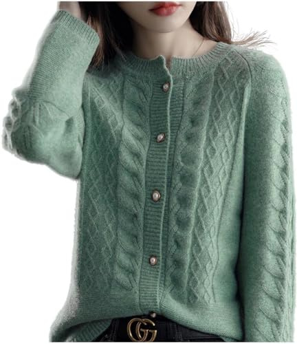 SERUMY Cardigan damer kashmir cardigan vår ny stor storlek tvinnad kappa avancerad kashmirtröja skjorta lös kvinnor jacka tjock topp blomma grön, M, gRÖN