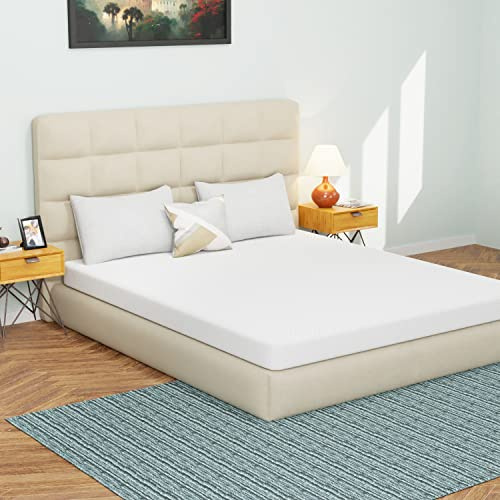 PayLessHere 5 Inch Queen Memory Foam Mattress Cooling Gel Green Tea Infused Mattress,Medium Firm Mattresses CertiPUR-US Certified/Bed-in-a-Box/Pressure Relieving Queen Size,White