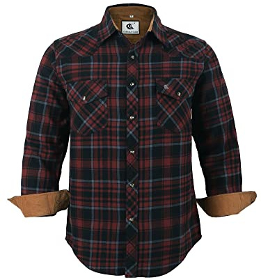 Coevals Club Chemise Flanelle Homme Chemise de bûcheron Homme Manches Longues Carreaux Boutons-Pression Coton avec Poche Coupe Normale Chemise décontractée(Russet Marron Noir 6# 2XL)