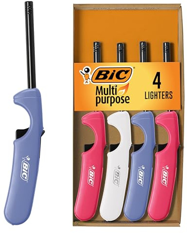 BIC Multi-Purpose Lighters, Long-Reach Candle Lighter for Home, Classic Colors, 4-Pack (Colors May Vary)